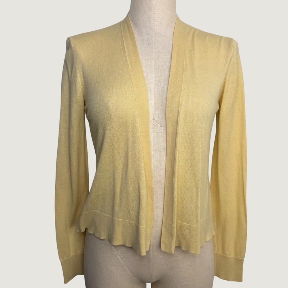 MaxMara Soft Yellow Medium Open Thin Knit Cardigan Made in Italy Cashmere?
